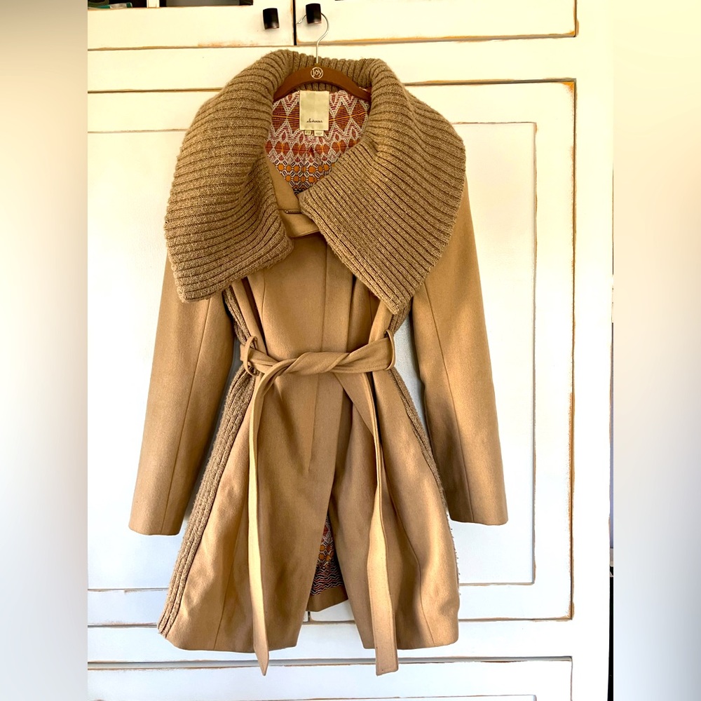 Anthropologie Elevenses belted, sweater collared coat